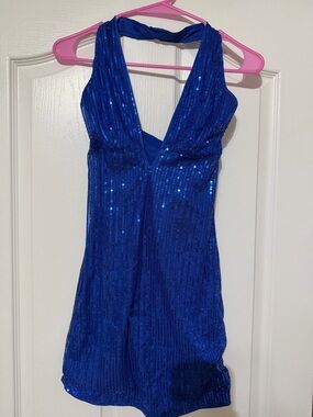 SHEIN Royal Blue Sequin Halter Dress